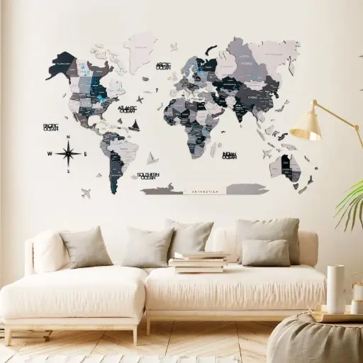 "Weltkarte holz, Landkarte Welt, Weltkarte Wanddeko 3D - Enjoy The Wood, Nordik Prime image"