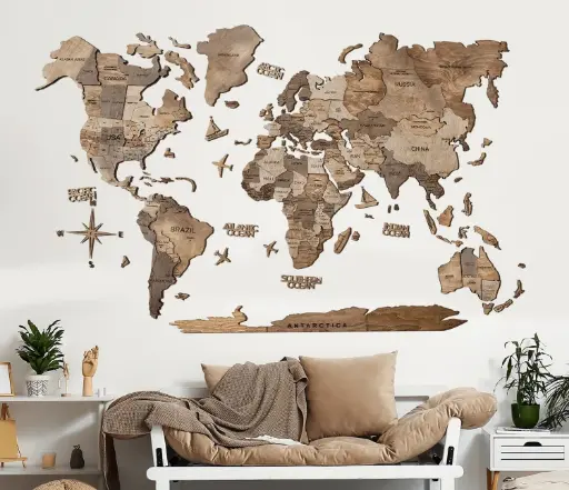 "Weltkarte holz, Landkarte Welt, Weltkarte Wanddeko 3D - Enjoy The Wood, Terra Prime image"