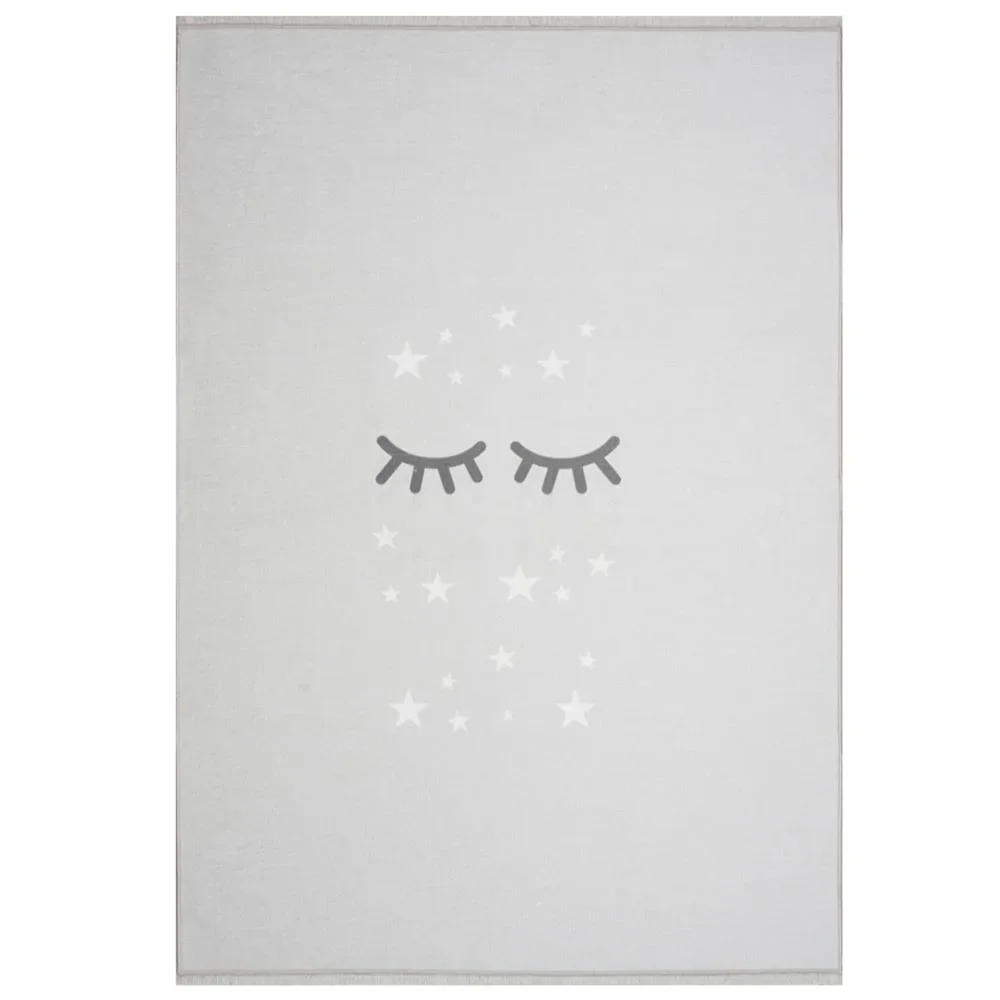 Livone Kinderteppich waschbar schlafende Augen silbergrau, Teppichgrösse: 140 x 190 cm