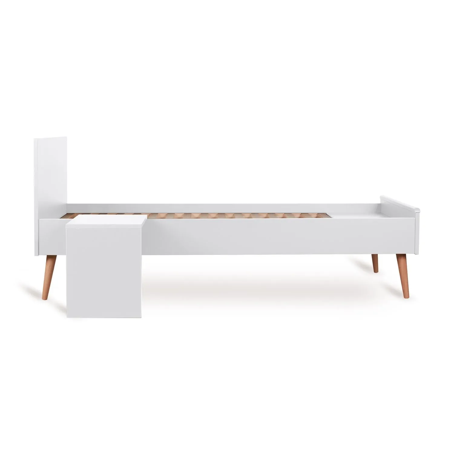 Quax Cocoon Junior Kit 170x70 cm | Umbauset für Cocoon Babybett zum Juniorbett | Mit Nachttisch & Bettgitter-Option, Farbe: Eisweiss