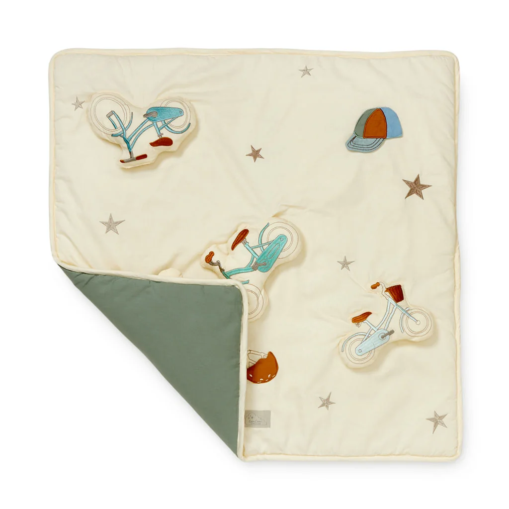 "Spielteppich Baby Bio-Baumwolle, Fahrrad-Motiv, 80 x 80 cm image"