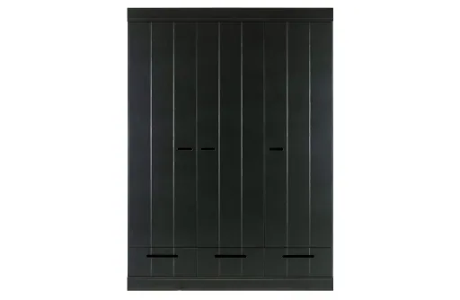 "WOOOD - Schrank Connect, 3-türig, mit 3 Schubladen, Kiefer, 195x140x53 cm, Farbe: schwarz image"