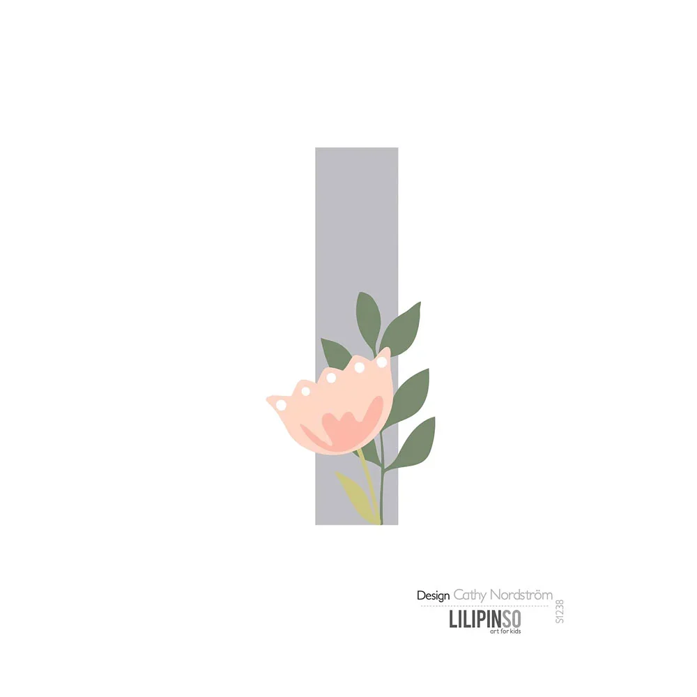 "Lilipinso Sticker Buchstabe mit Blüten grau rosa pastell I image"