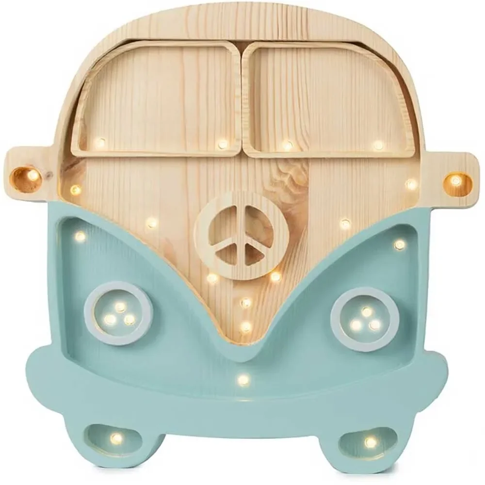 "Little Lights Nachtlicht Kinder, Nachtlampe Wohnmobil - 100% Kiefernholz natur, Farbe: Retroblau/Holz image"
