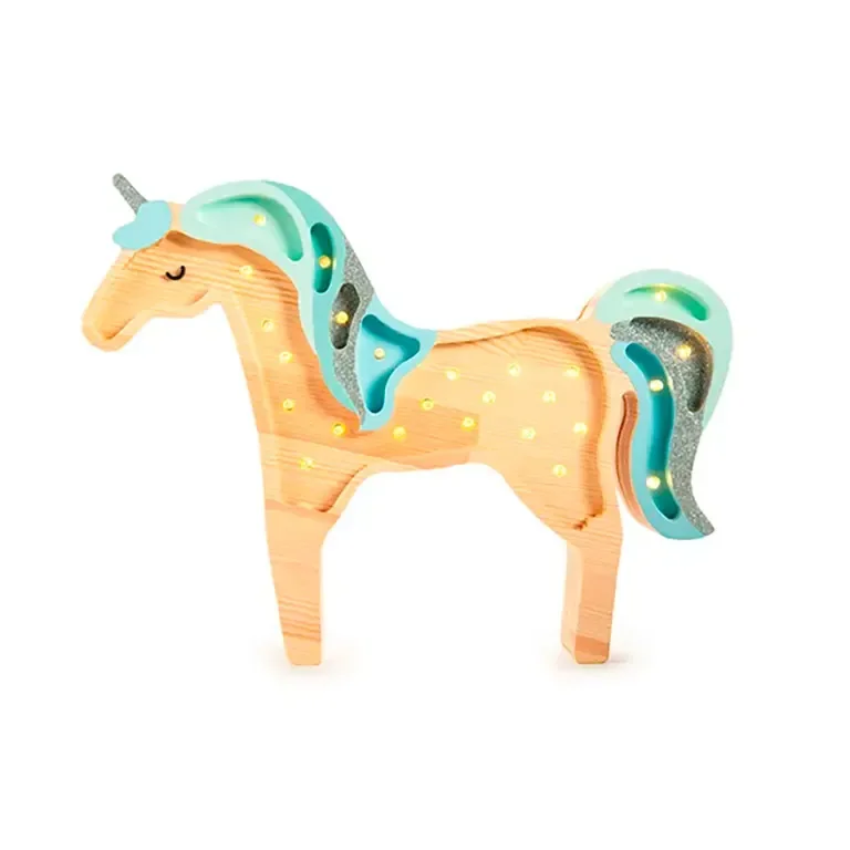 Little Lights Nachtlicht Kinder, Nachtlampe Einhorn - 100% Kiefernholz natur, Farbe: Babyblau Holz