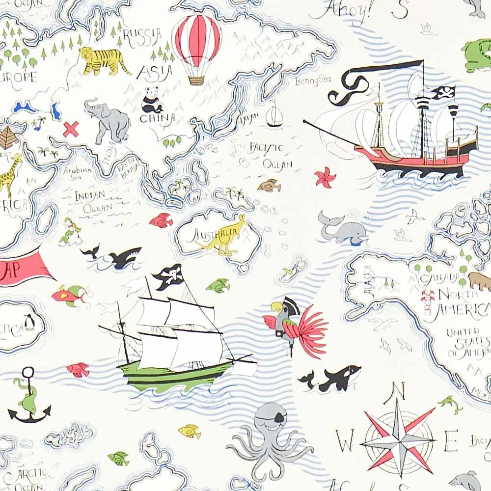 "Little Sanderson Abracazoo Motivstoff Weltkarte creme image"