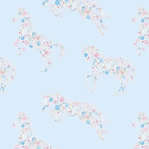Little Sanderson Abracazoo Tapete Blumen Pferde hellblau