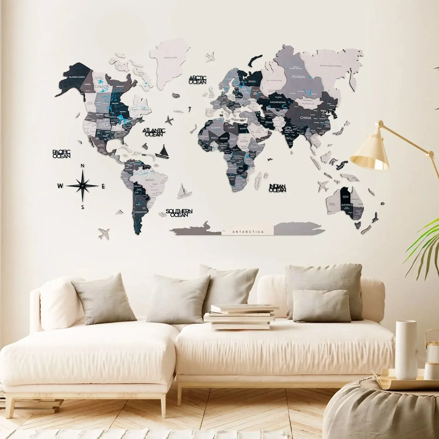 "Weltkarte holz, Landkarte Welt, Weltkarte Wanddeko 3D - Enjoy The Wood, Nordik Prime, Weltkarte Größe: L image"