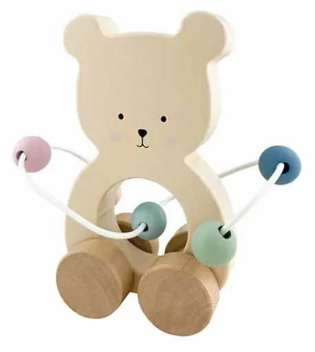 Jabadabado Schiebetier Teddy mit Motorikschleife und 5 farbigen Kugeln