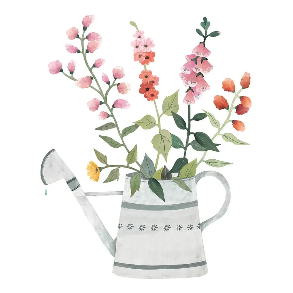 "Lilipinso Wandsticker Gießkanne mit Blumen bunt image"