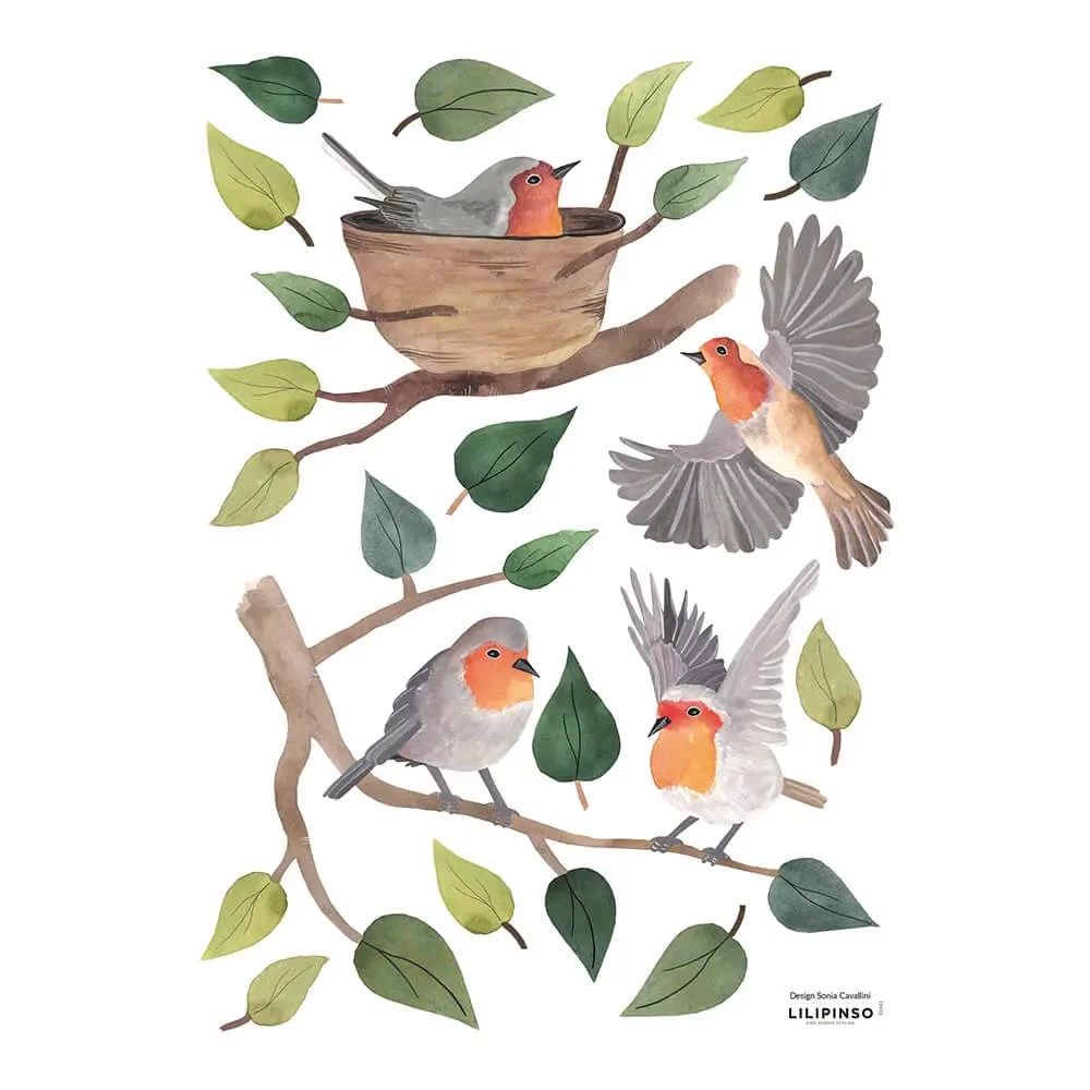 "Lilipinso Wandsticker A3 Rotkehlchen im Baum grau image"